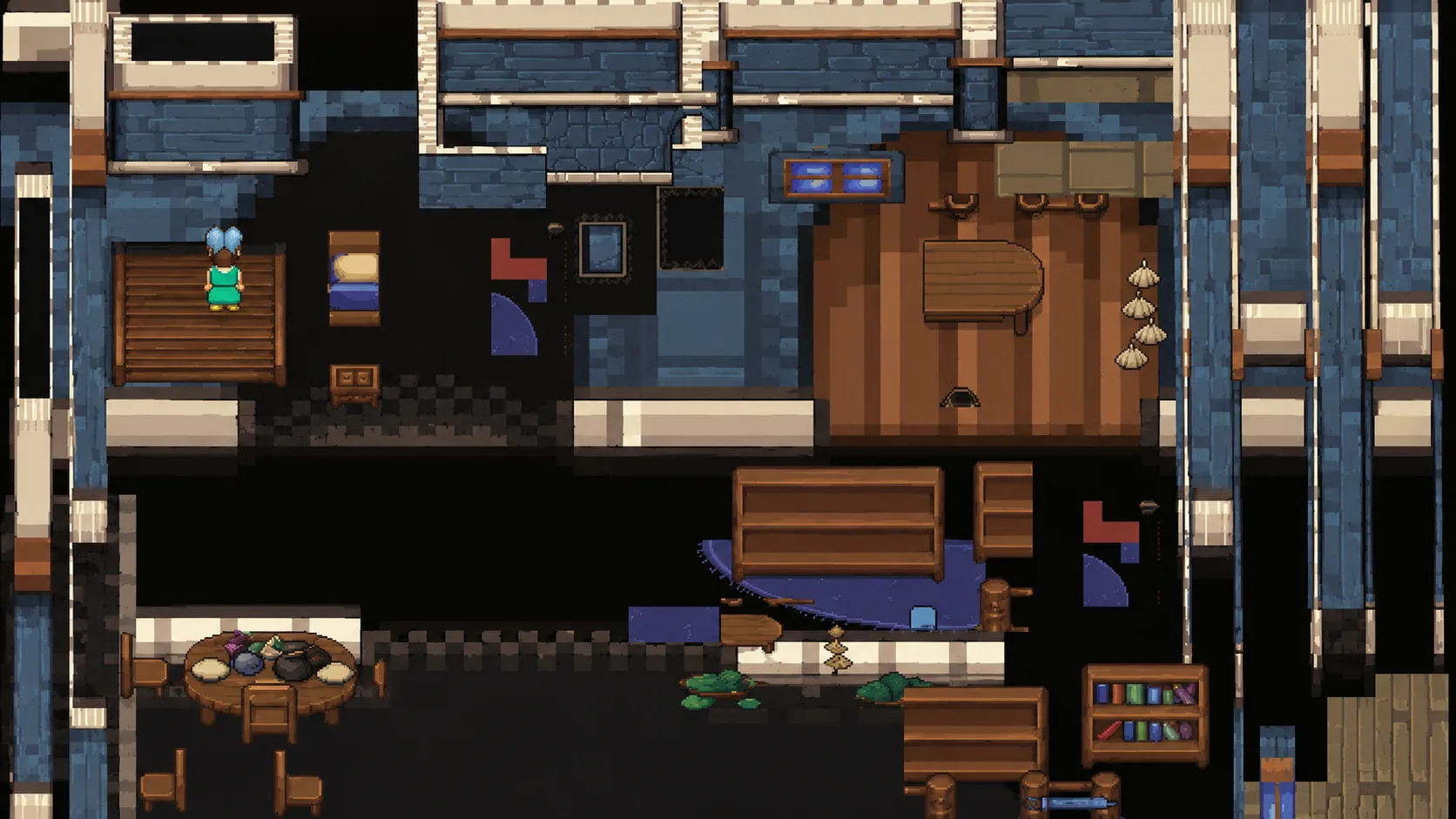 A detailed 2D pixel-art interior scene built from tiles